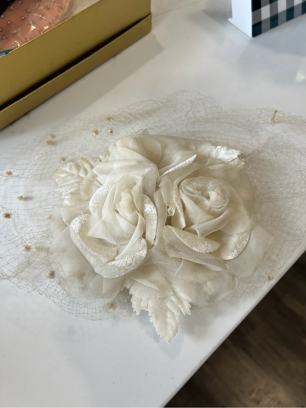 Vintage Ivory Floral Veil Headpiece for Women